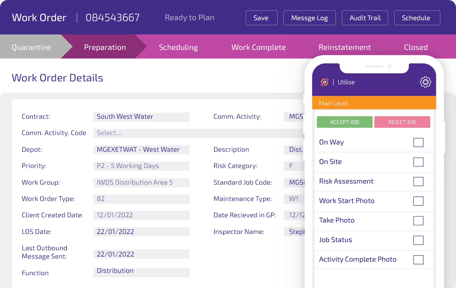 Totalmobile work order management screenshot