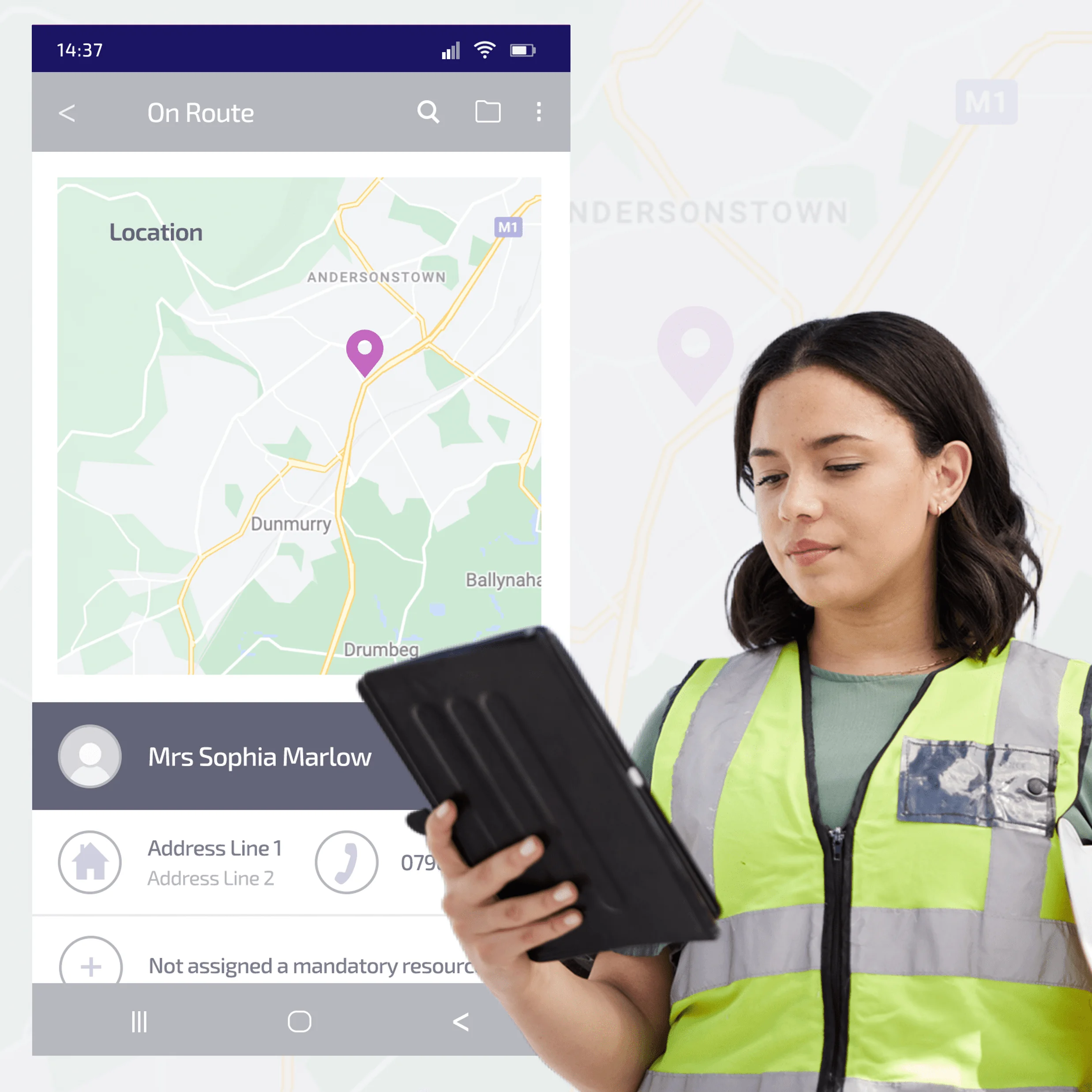 Field service employee holding a tablet