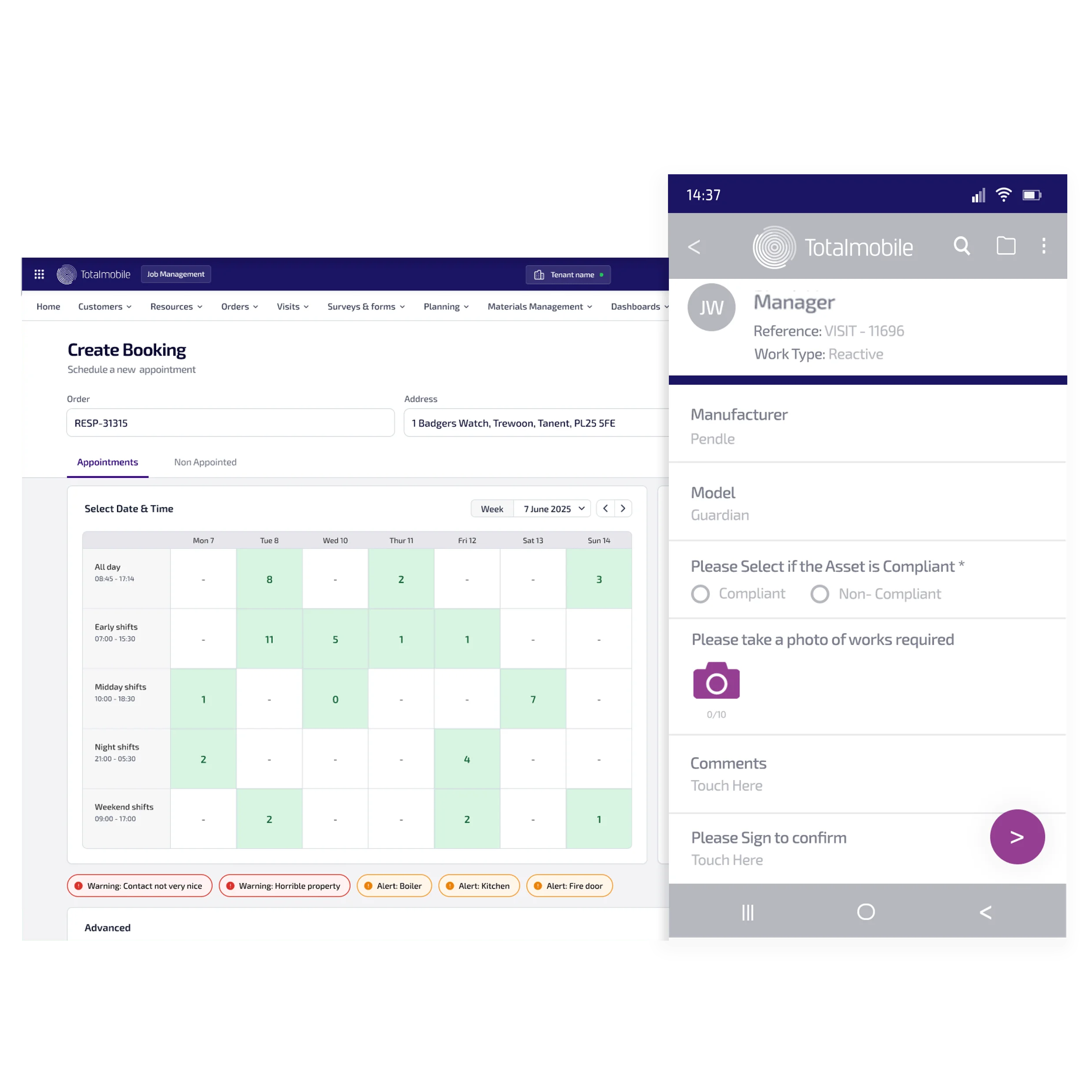 Job management subcontractor dashboard